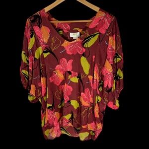 Maeve By Anthropologie Beth Floral Dolman Sleeve Tunic Top Sz M